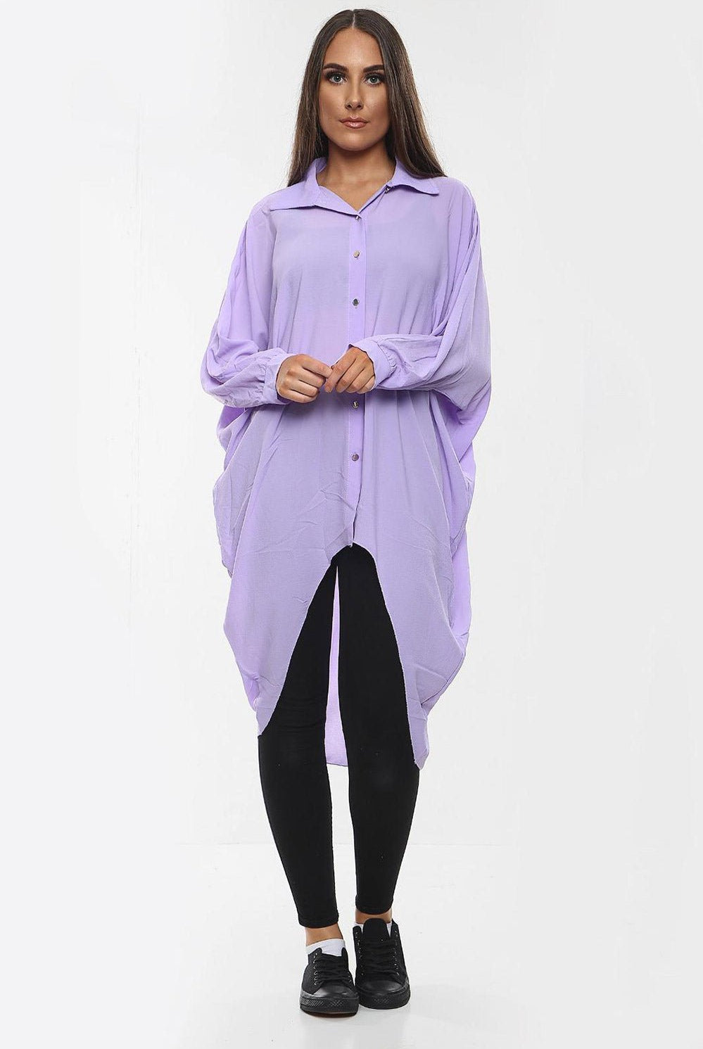 Plus Size Long Sleeve Hi Lo Button Collar Dress Dress WearAll