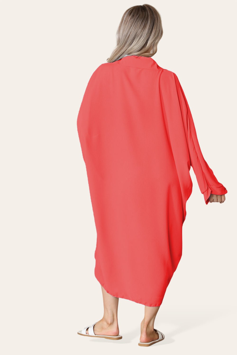 High-Low Oversized Button Long Top Shirt Dress with Hem and Long Sleeves Dress WearAll Red One Size UK Fit (14 to 22)