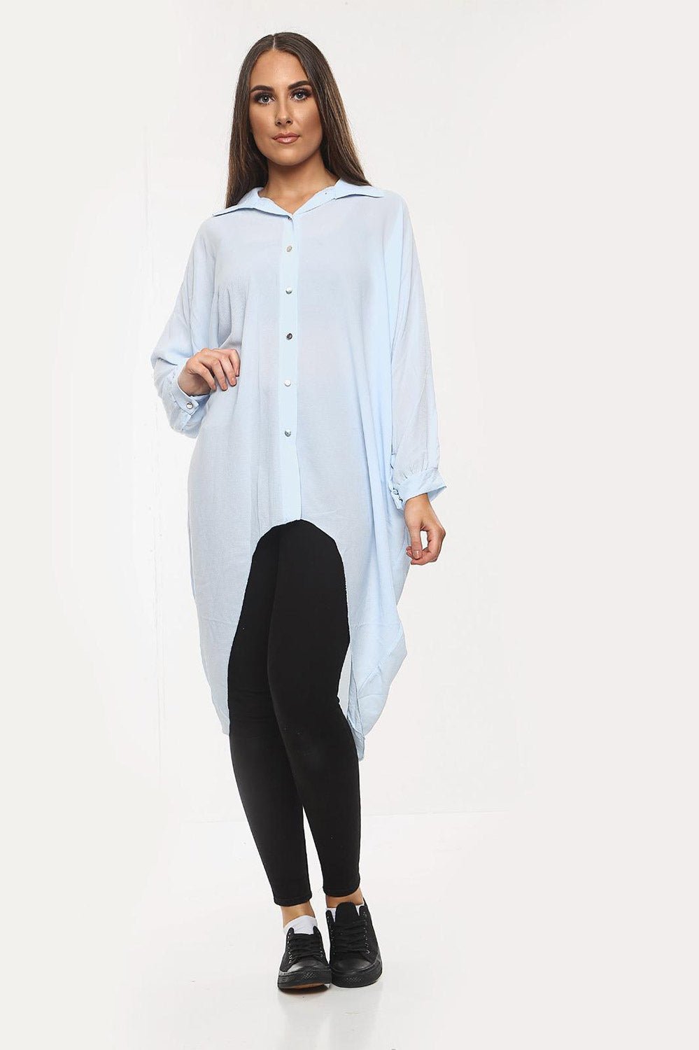 Plus Size Long Sleeve Hi Lo Button Collar Dress Dress WearAll