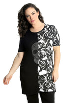 Split Skull Roses Print T-Shirt Tops WearAll Black 16