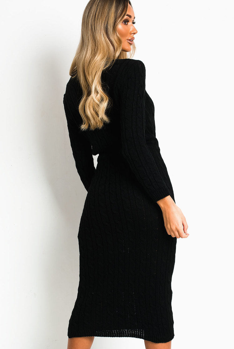 CABLE KNIT DRAWSTRING WAIST DRESS Dress WearAll