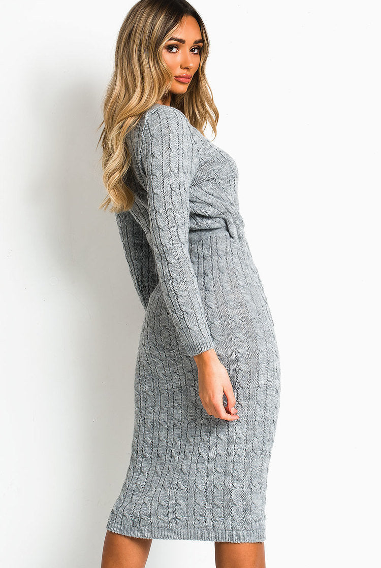 CABLE KNIT DRAWSTRING WAIST DRESS Dress WearAll
