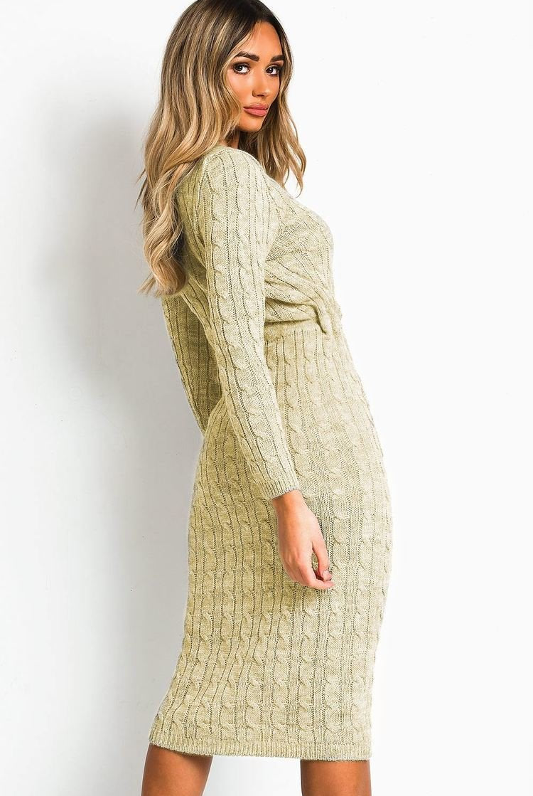 CABLE KNIT DRAWSTRING WAIST DRESS Dress WearAll