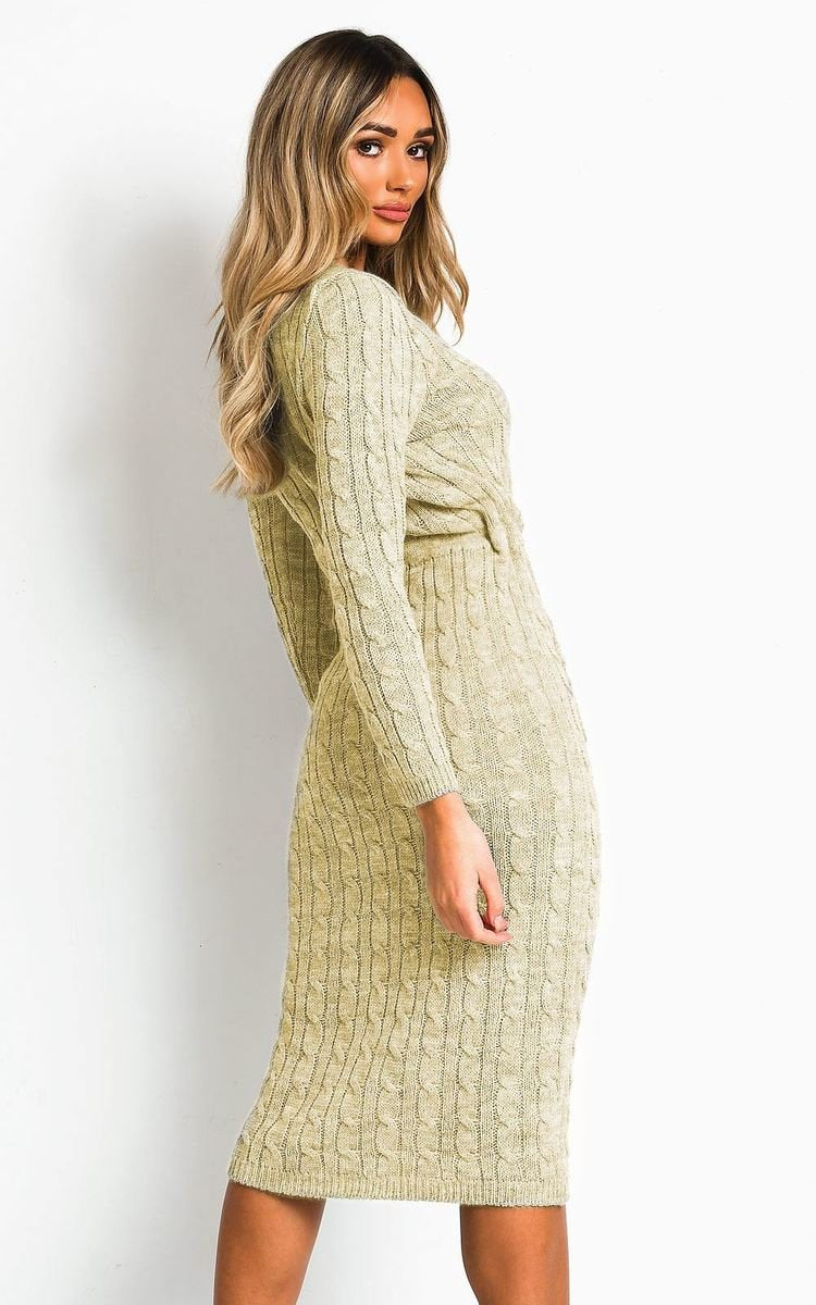 CABLE KNIT DRAWSTRING WAIST DRESS Dress WearAll