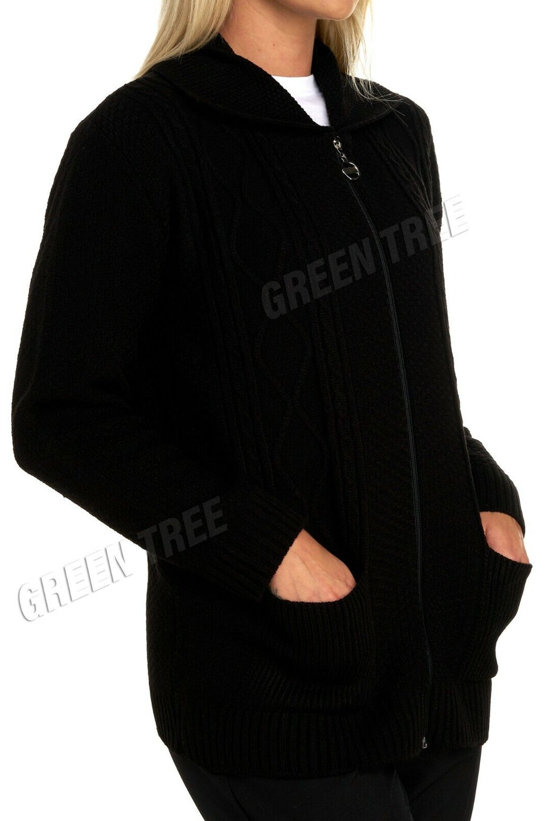 Knit Collar Long Sleeve Zip Cardigan Tops WearAll