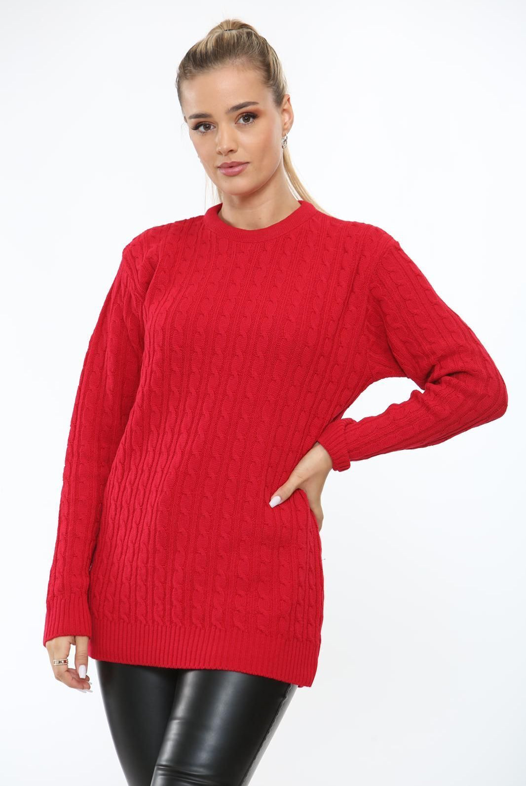 Cable Knit Top Jumper Sweater Jumper WearAll Red 8-10