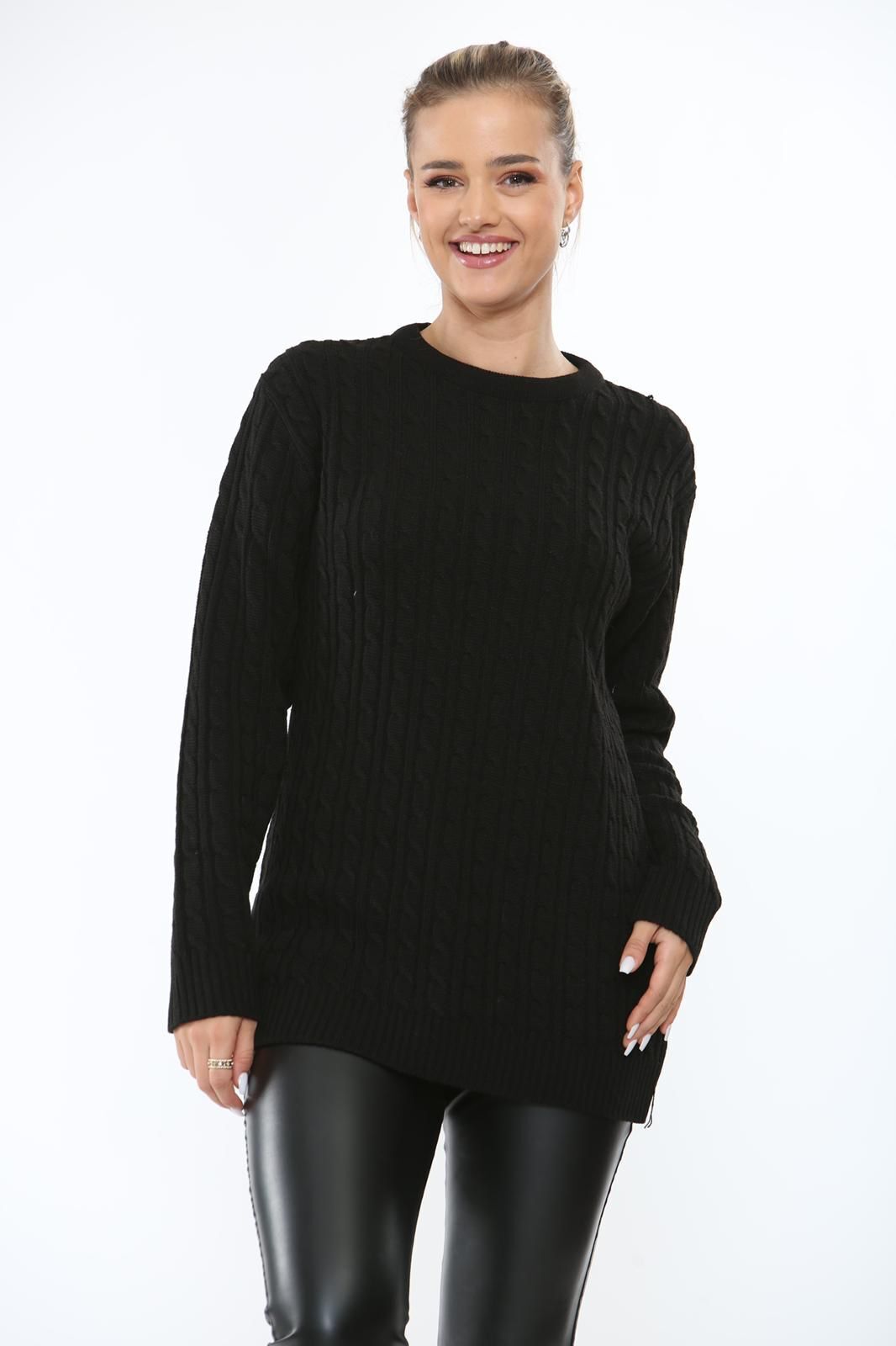 Cable Knit Top Jumper Sweater Jumper WearAll Black 8-10