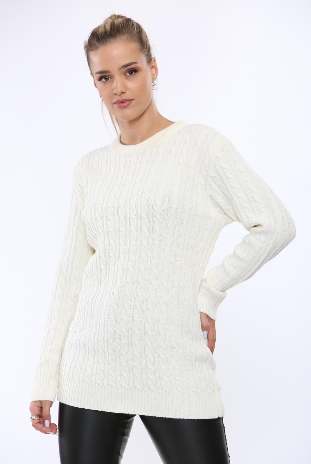 Cable Knit Top Jumper Sweater Jumper WearAll Cream 8-10