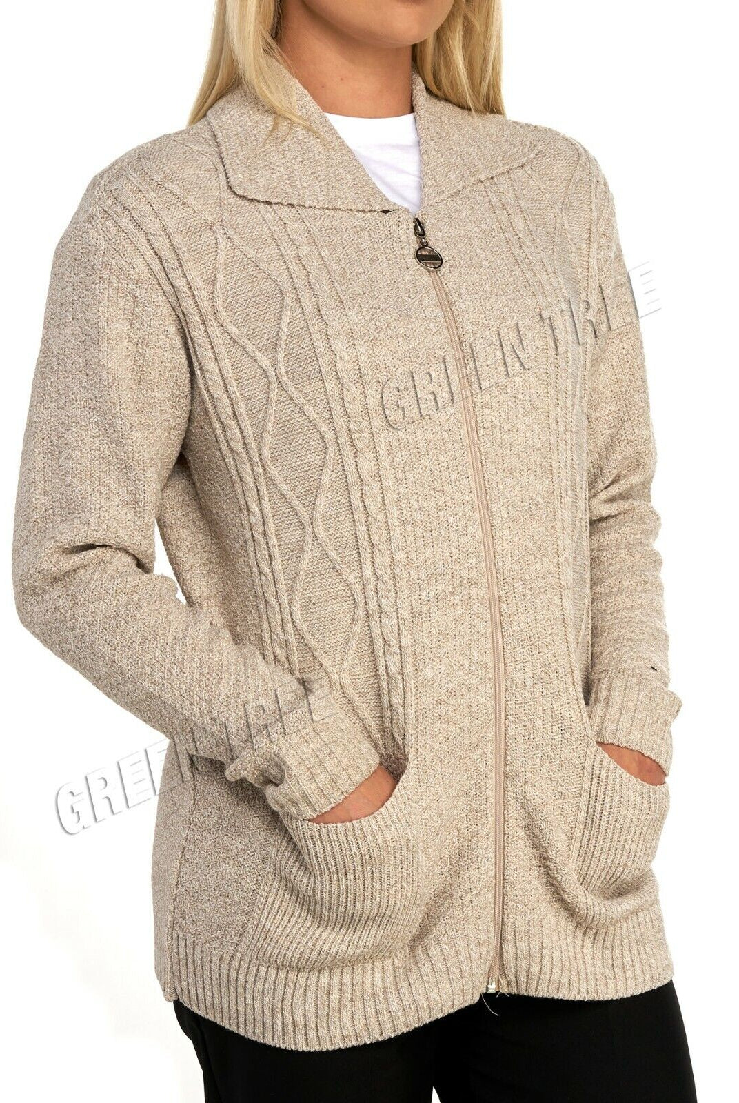 Knit Collar Long Sleeve Zip Cardigan Tops WearAll