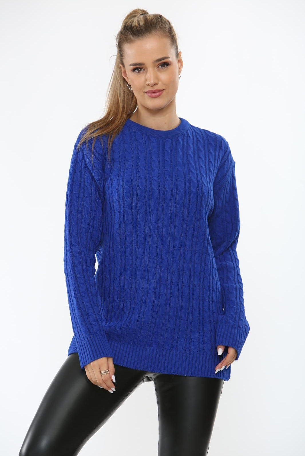 Cable Knit Top Jumper Sweater Jumper WearAll Royal Blue 8-10