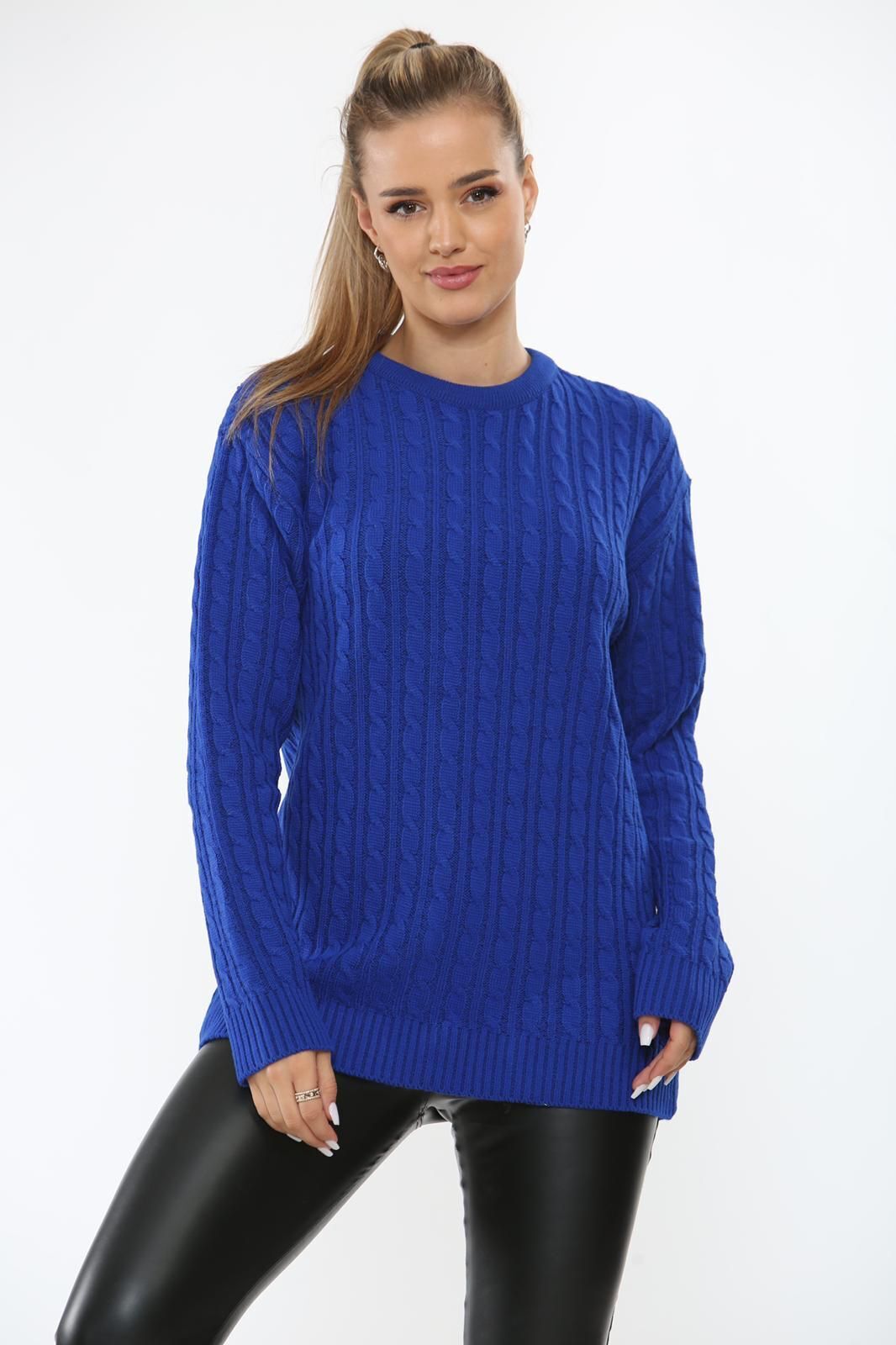 Cable Knit Top Jumper Sweater Jumper WearAll Royal Blue 8-10