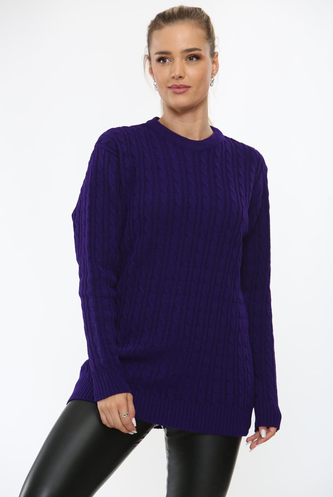 Cable Knit Top Jumper Sweater Jumper WearAll Purple 8-10