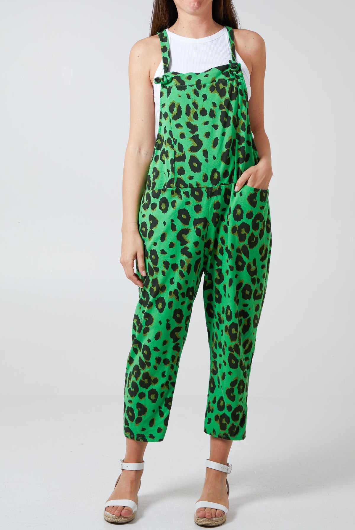 Leopard Print Dungarees Jump/Play WearAll Apple Green One Size