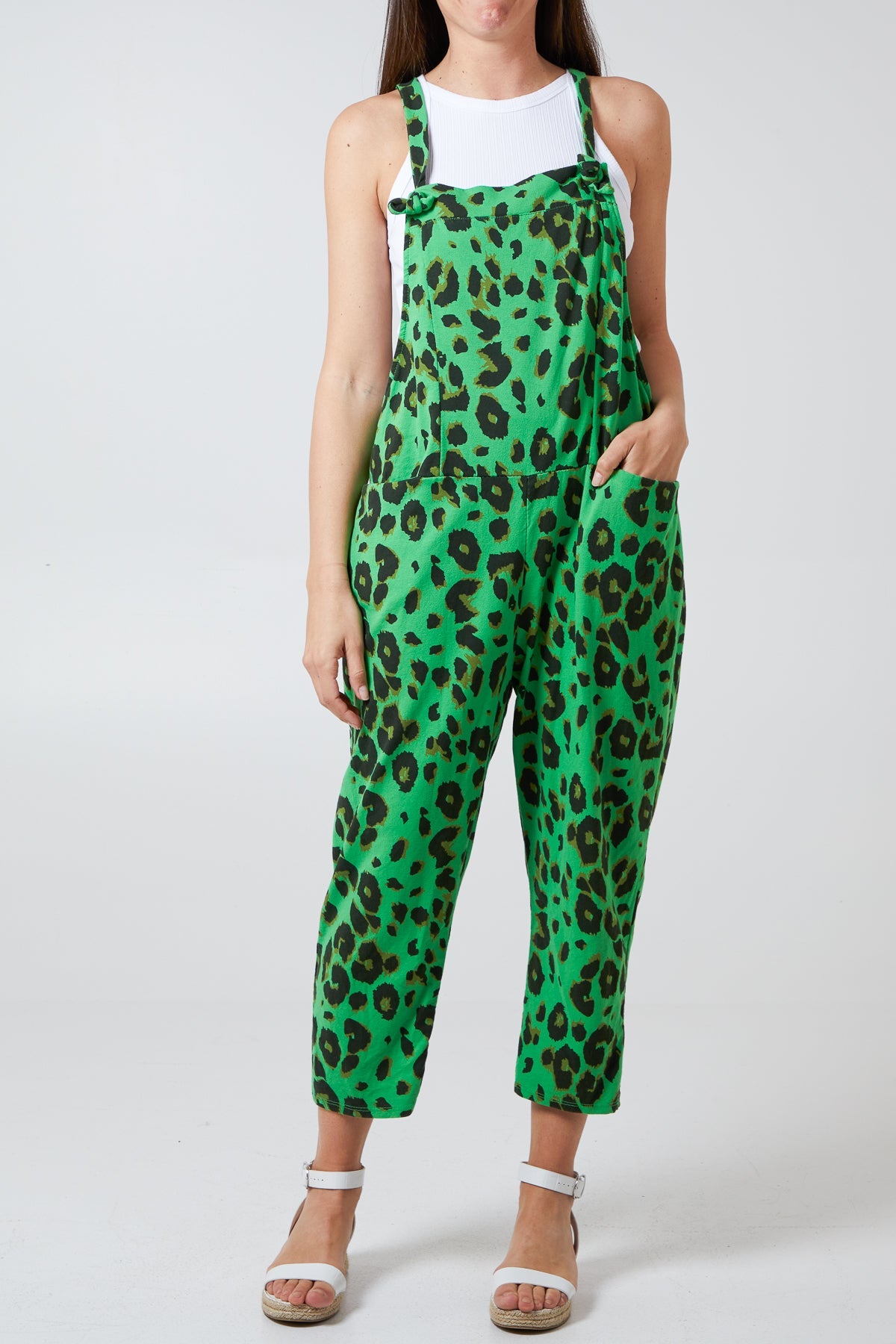 Leopard Print Dungarees Jump/Play WearAll Apple Green One Size