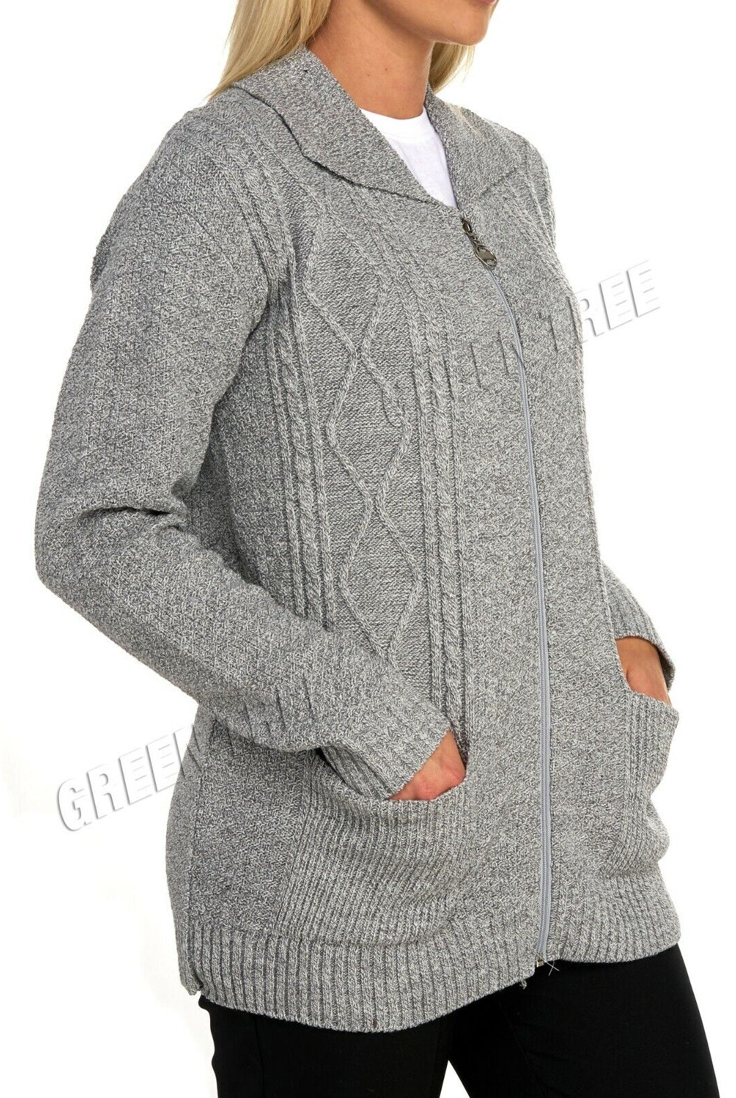 Knit Collar Long Sleeve Zip Cardigan Tops WearAll
