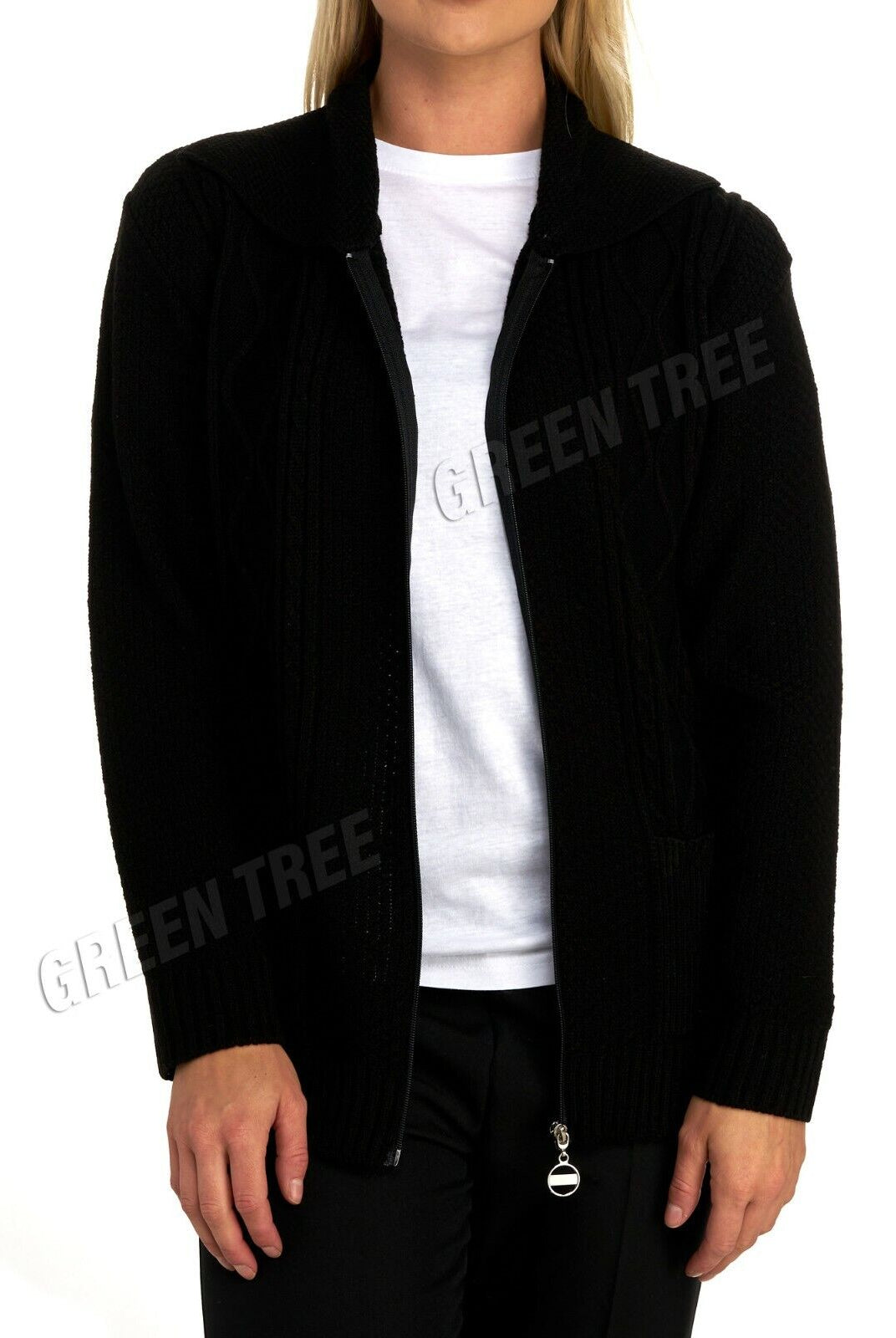 Knit Collar Long Sleeve Zip Cardigan Tops WearAll