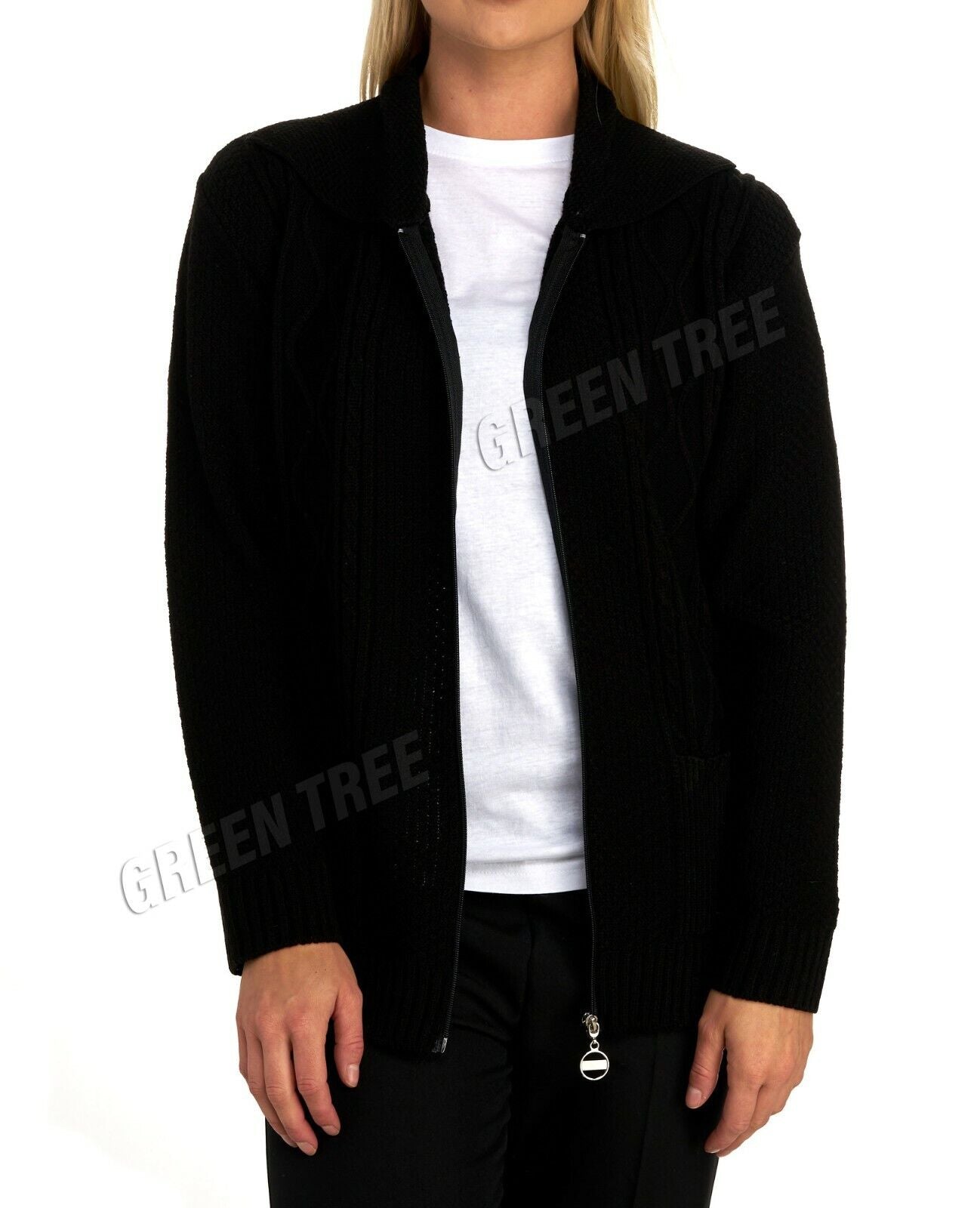 Knit Collar Long Sleeve Zip Cardigan Tops WearAll