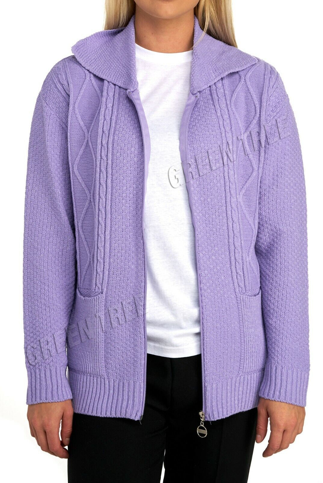 Knit Collar Long Sleeve Zip Cardigan Tops WearAll