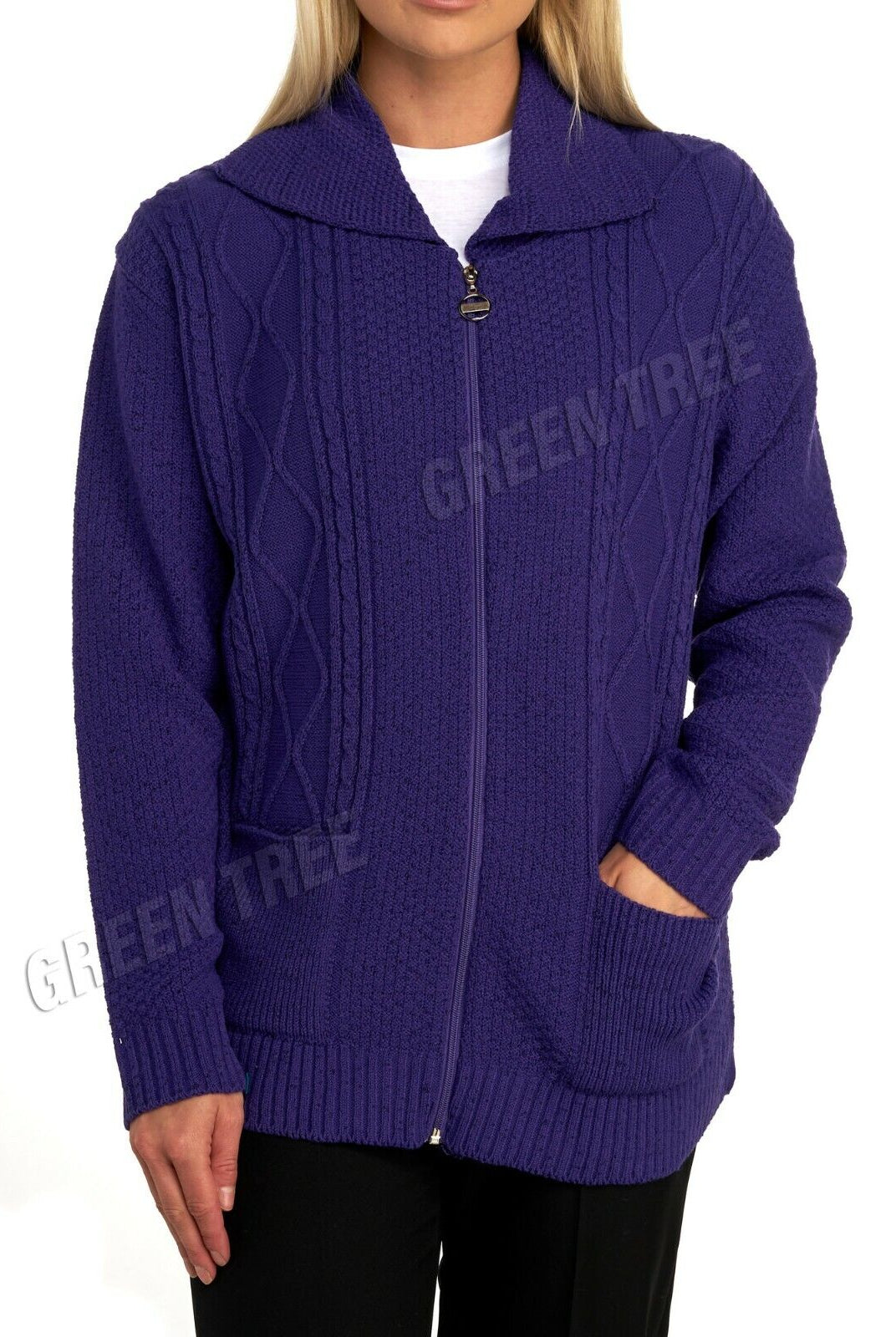 Knit Collar Long Sleeve Zip Cardigan Tops WearAll