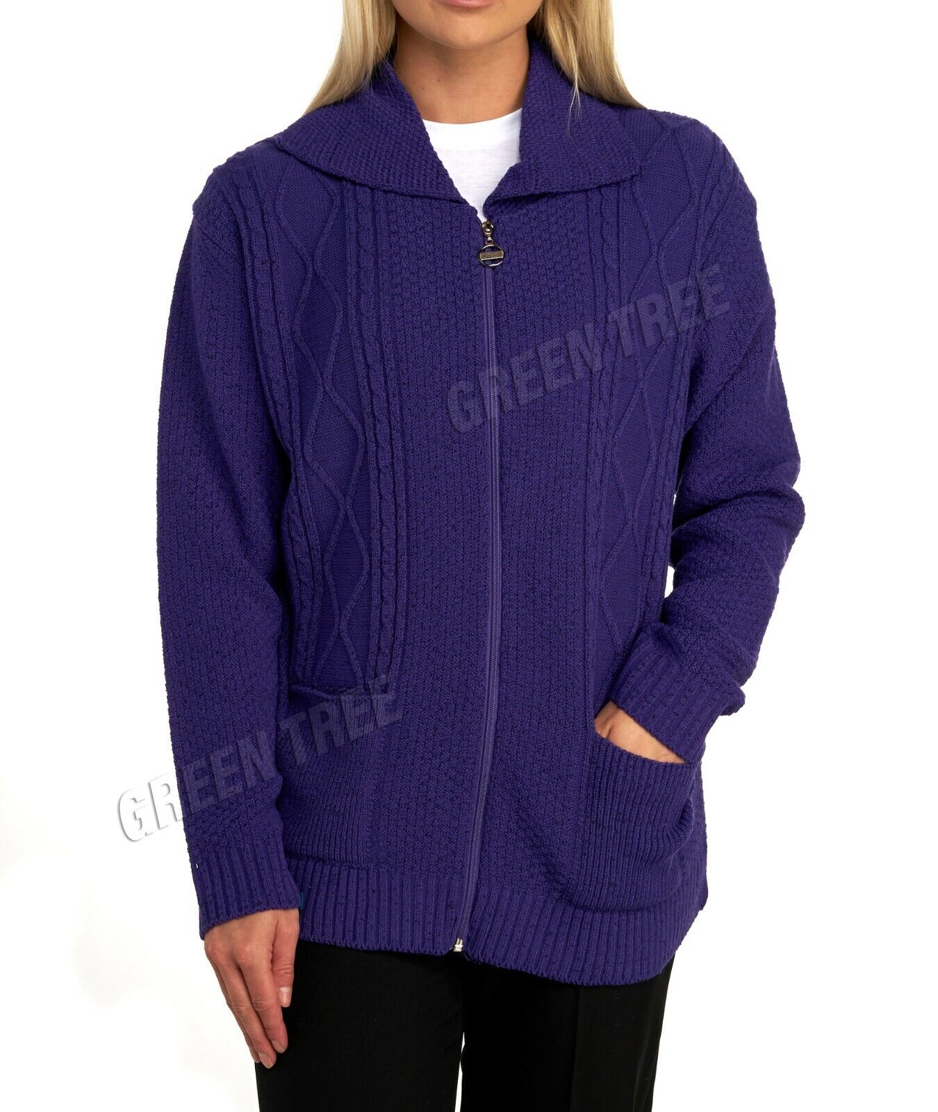 Knit Collar Long Sleeve Zip Cardigan Tops WearAll