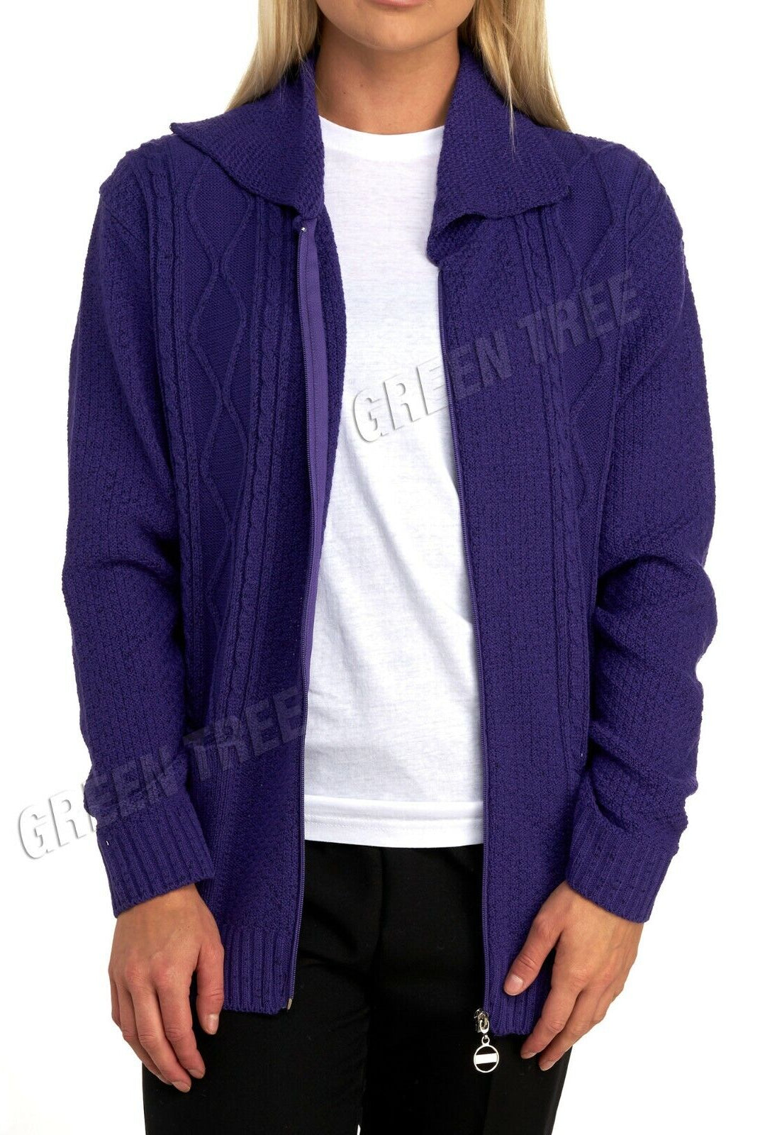 Knit Collar Long Sleeve Zip Cardigan Tops WearAll