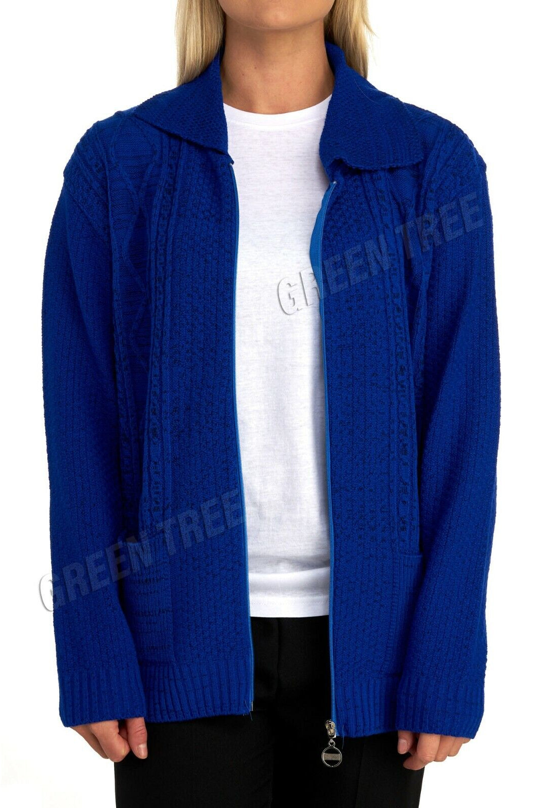 Knit Collar Long Sleeve Zip Cardigan Tops WearAll