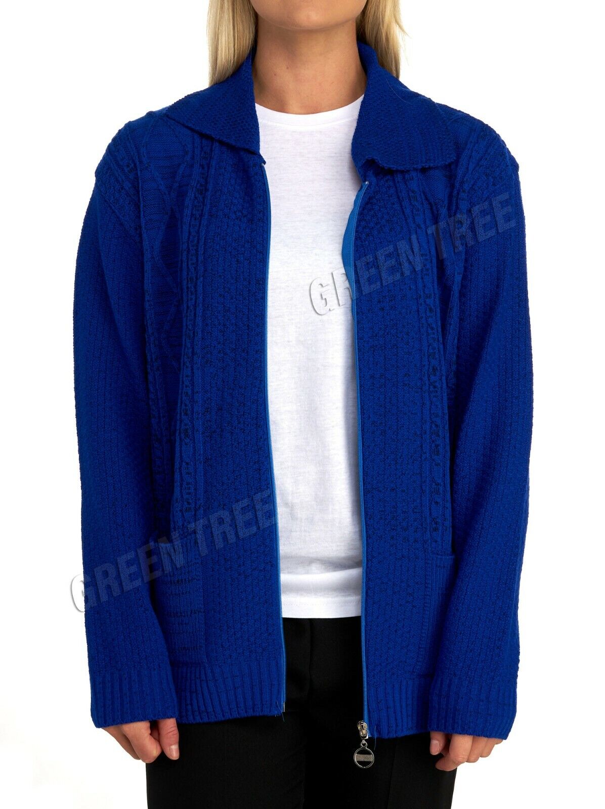 Knit Collar Long Sleeve Zip Cardigan Tops WearAll