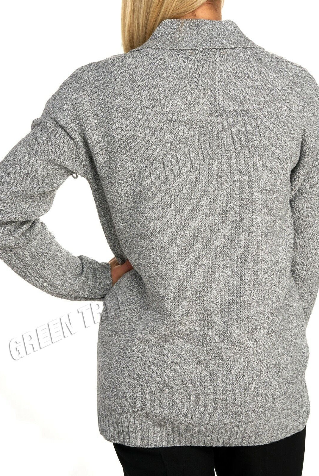 Knit Collar Long Sleeve Zip Cardigan Tops WearAll