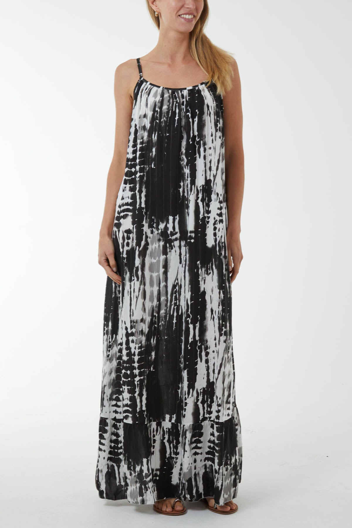 Tie Dye Cami Maxi Dress Dresses WearAll Black One Size