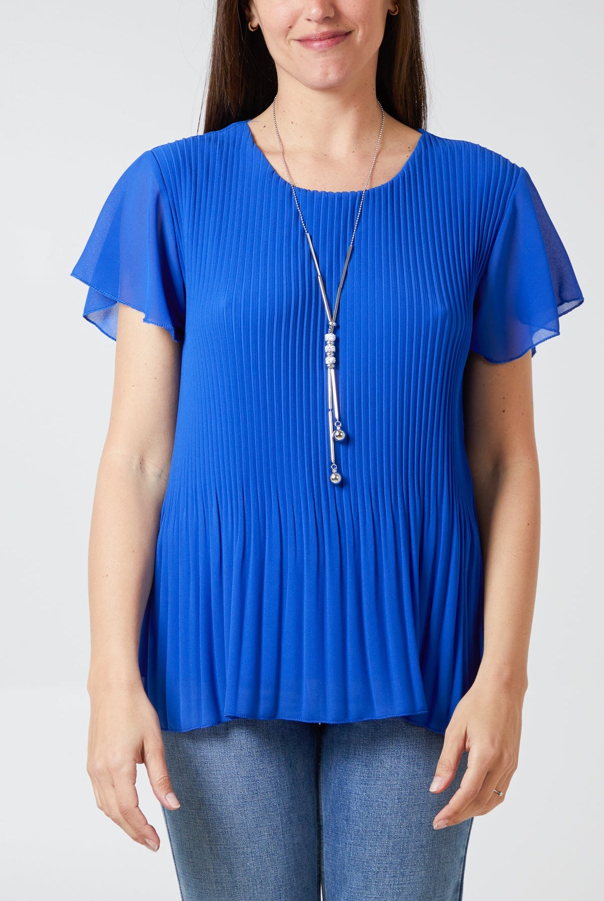 Necklace Pleated Top TOPMF2 WearAll Royal Blue One Size