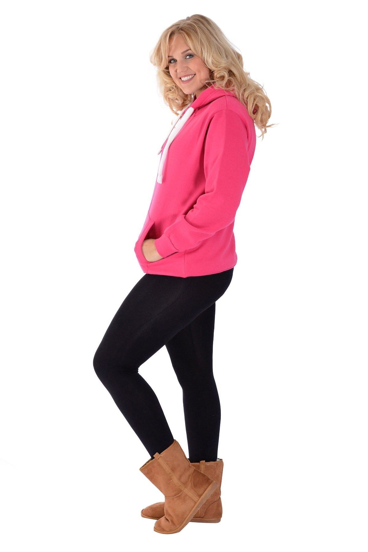 Plus Size Pocket Plain Zip Hoodie Tops WearAll