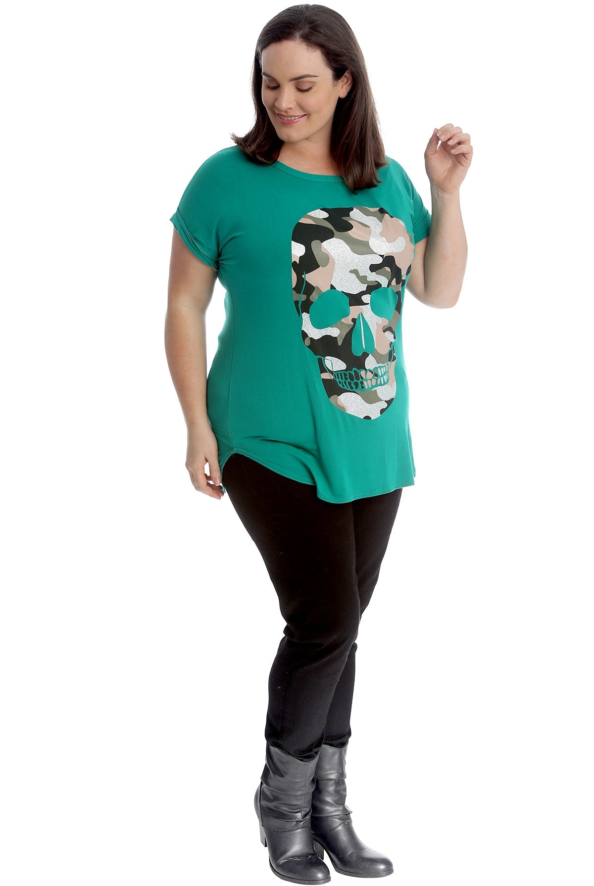 Glitter Skull Print Top Tops WearAll