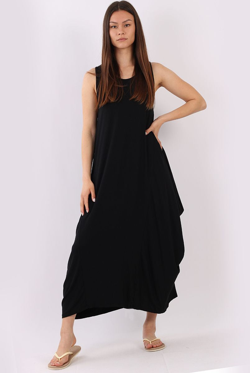 Lagenlook Parachute Dress Dresses WearAll Black One Size Fits (10-20)