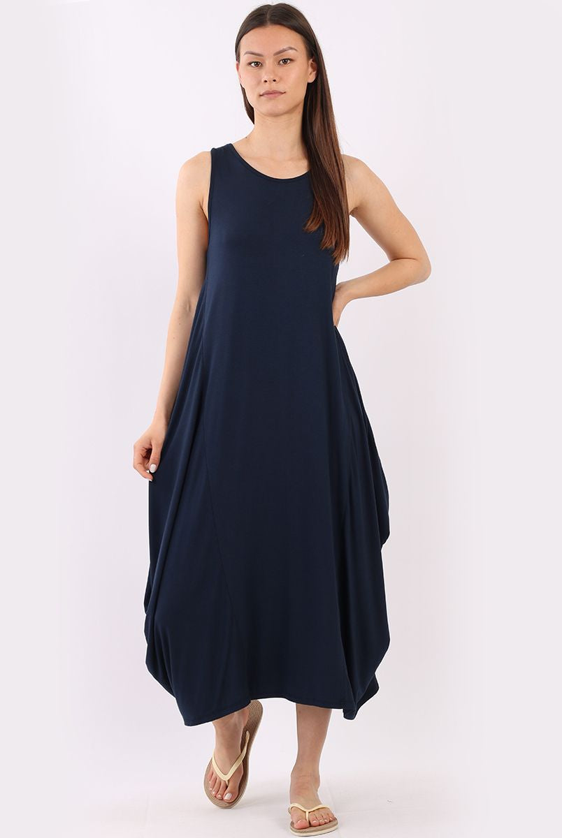 Lagenlook Parachute Dress Dresses WearAll Navy Blue One Size Fits (10-20)