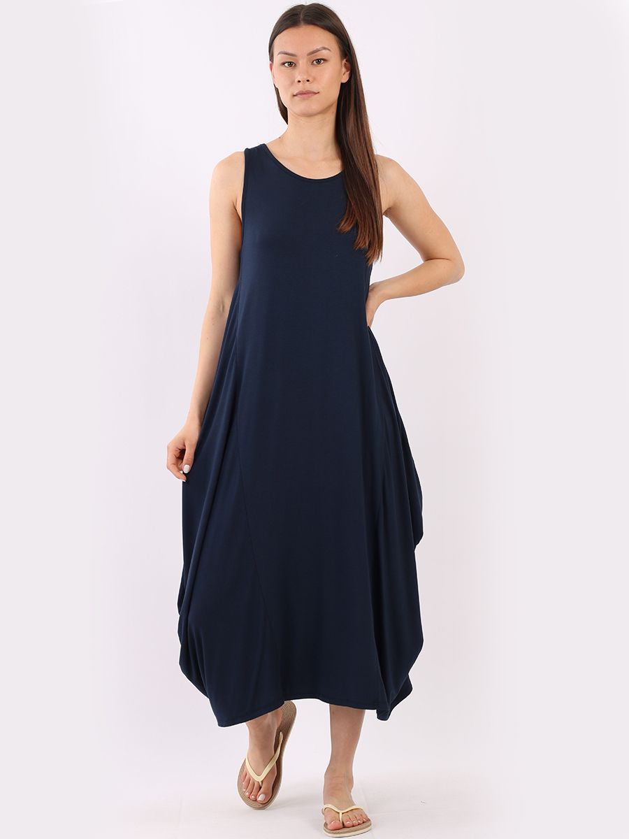 Lagenlook Parachute Dress Dresses WearAll Navy Blue One Size Fits (10-20)