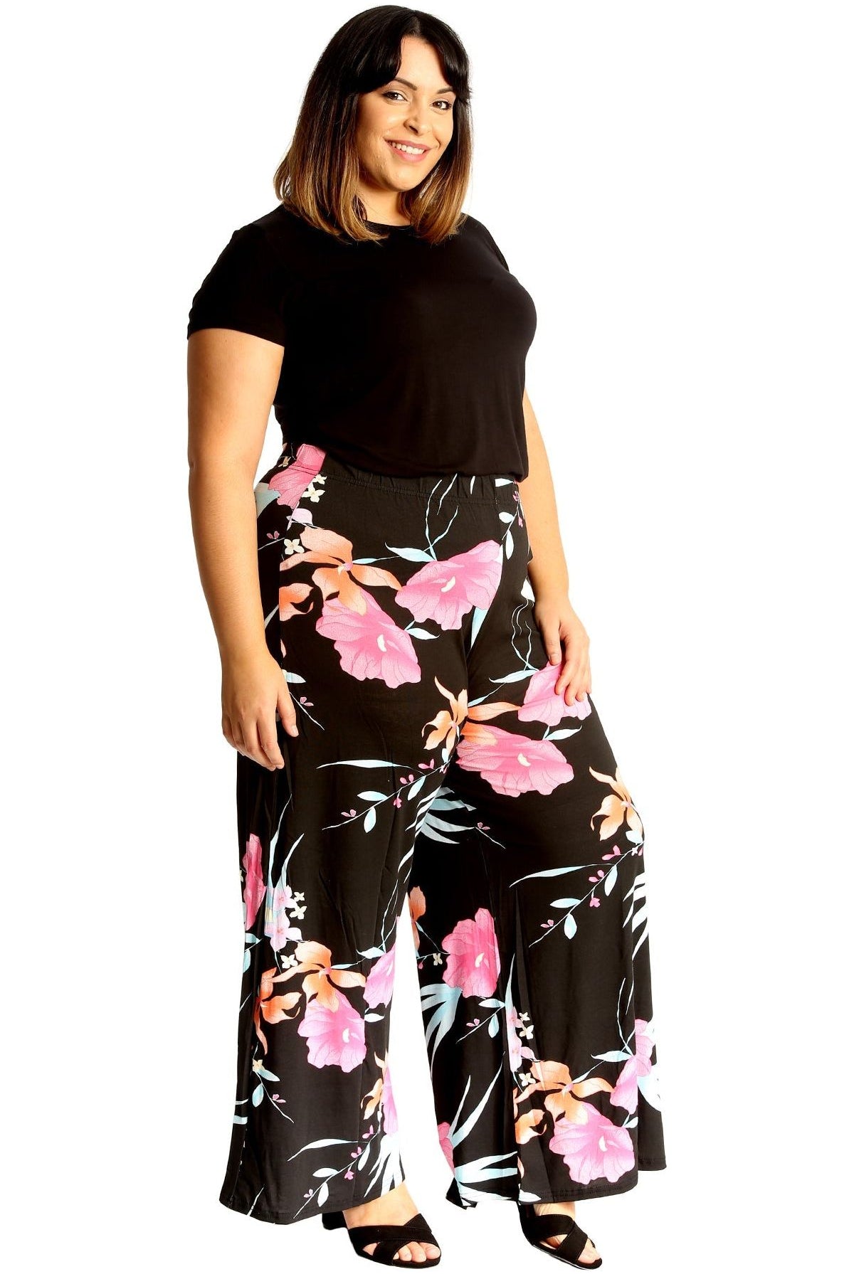 Plus Size Cerise Aqua Floral Print Palazzo Trouser Palazzo WearAll