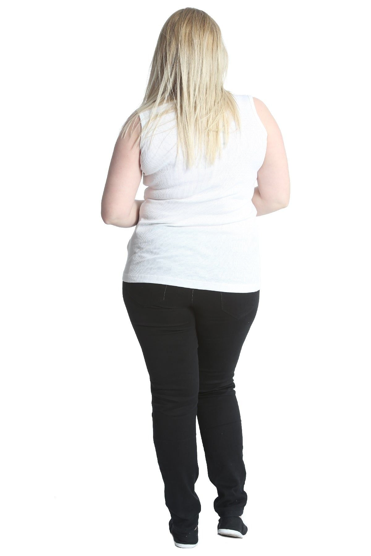 Plain Ribbed Neck Vest Top Tops WearAll