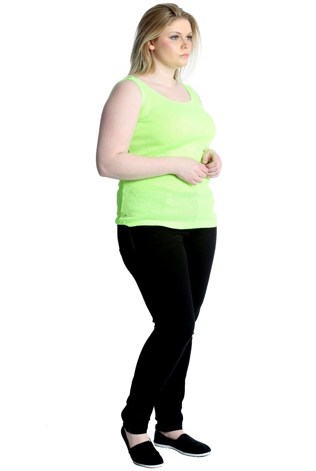 Plain Ribbed Neck Vest Top Tops WearAll