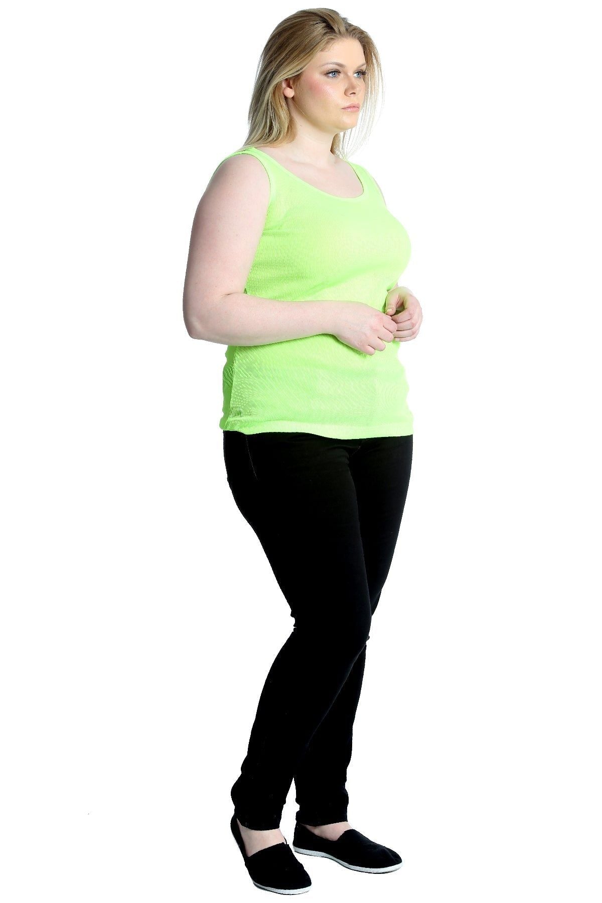 Plain Ribbed Neck Vest Top Tops WearAll