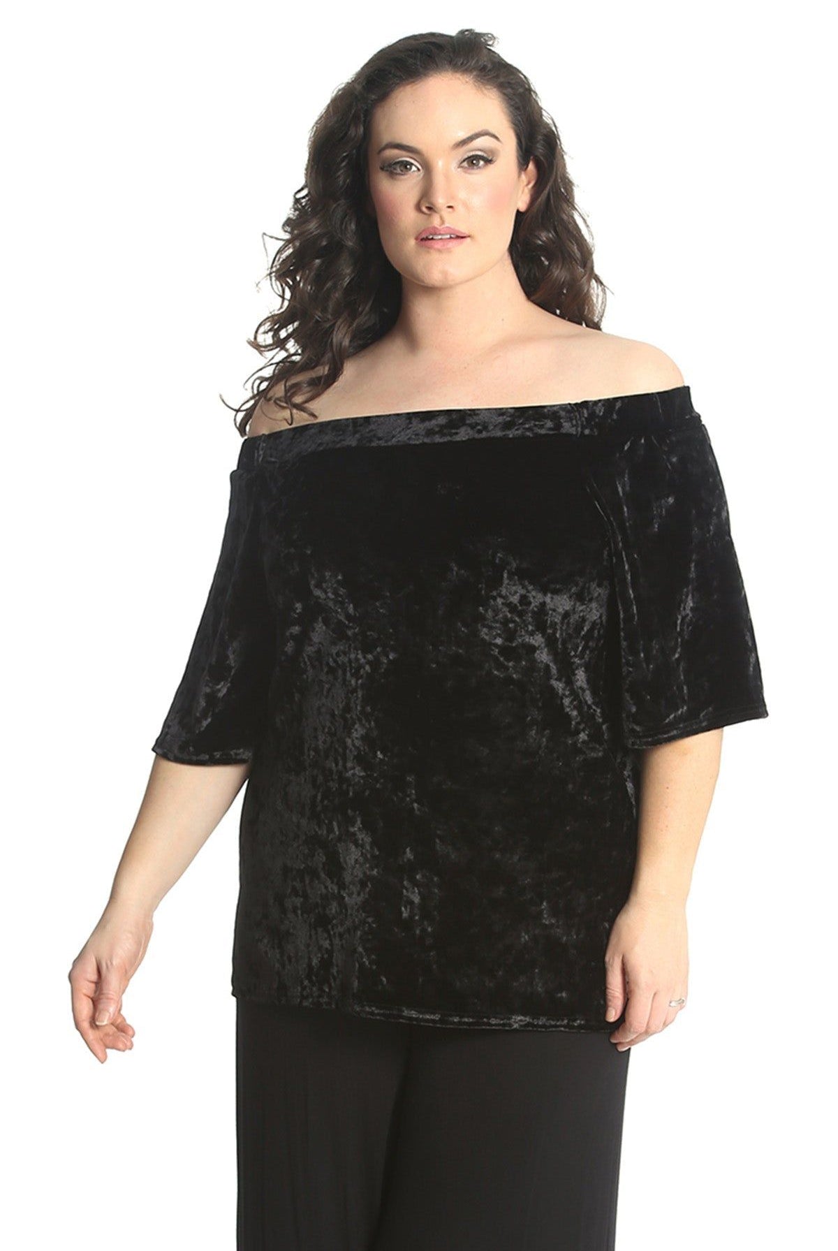 Crushed Velour Boho Party Bardot Top Tops WearAll Black 14