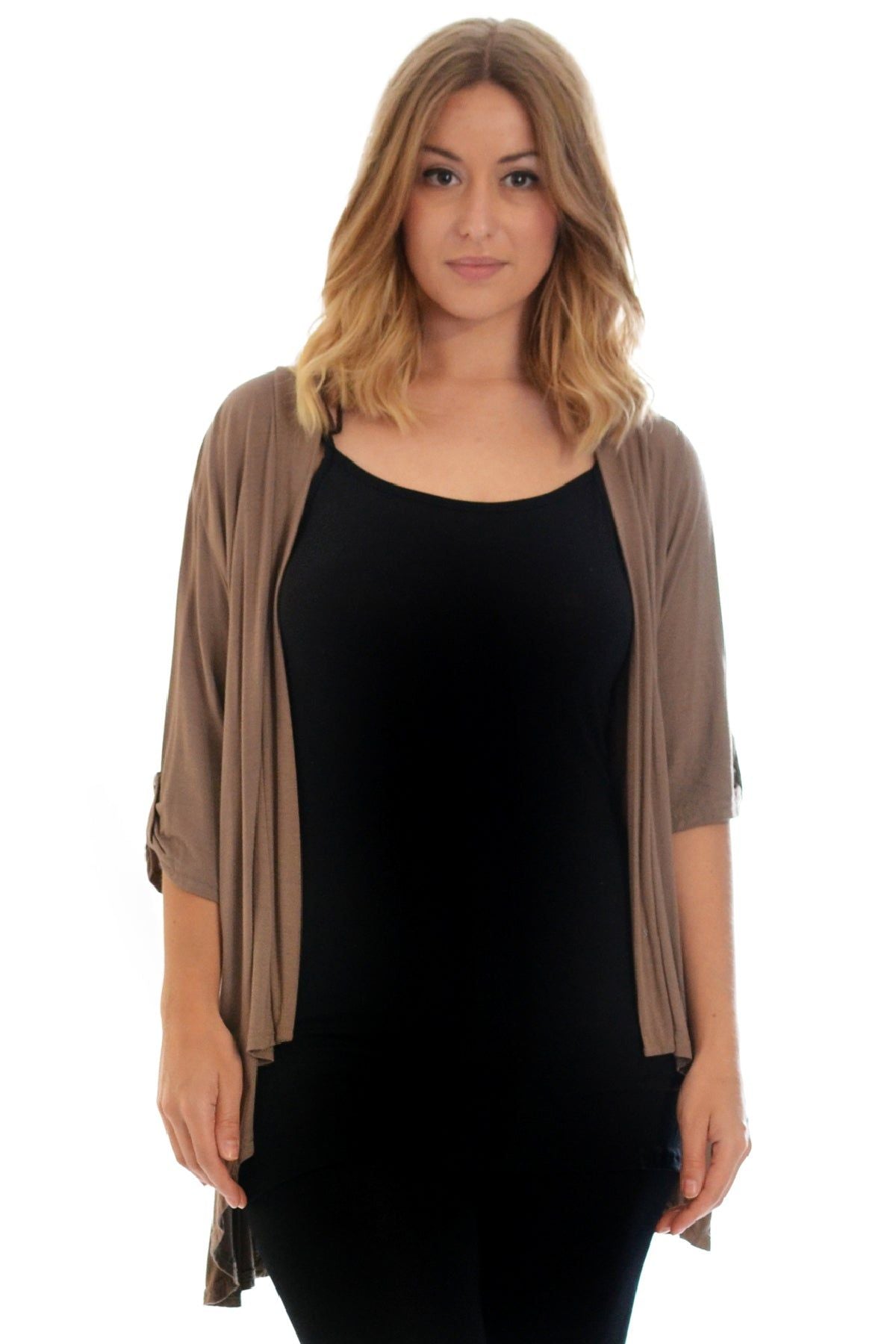 Button Open Cardigan Stretch Top cardigan WearAll Mocha 14