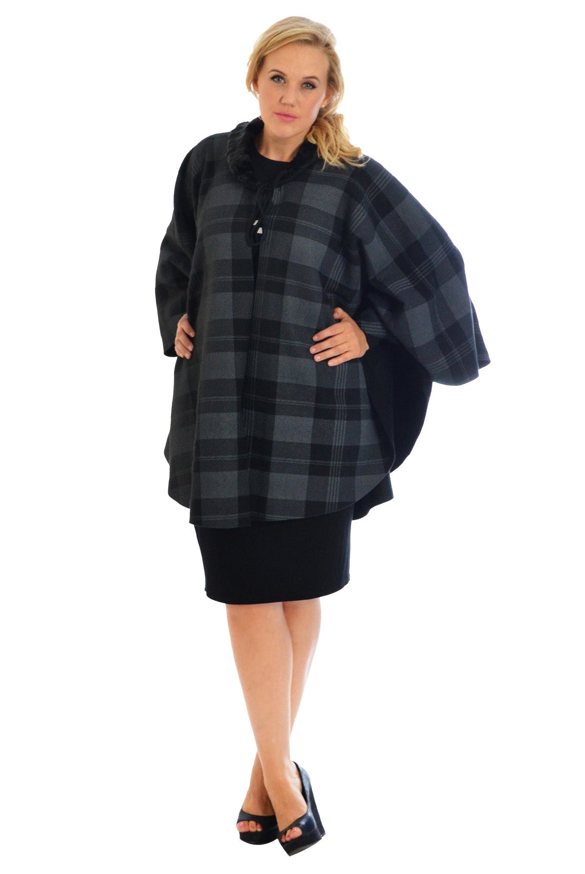 Faux Fur Collar Check Tartan Print Tops WearAll