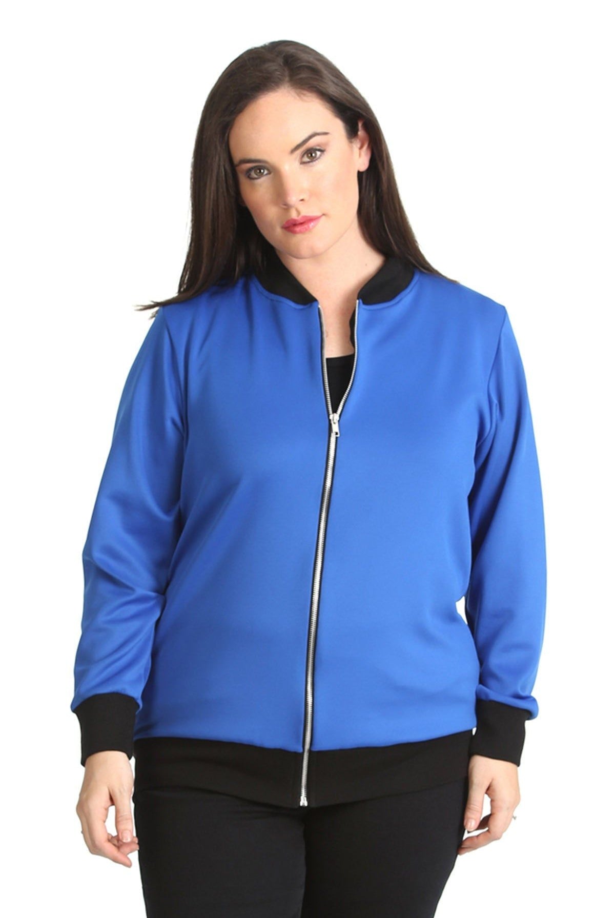 Plain Bomber Jacket Sleeve Top Jacket WearAll Royal Blue 14