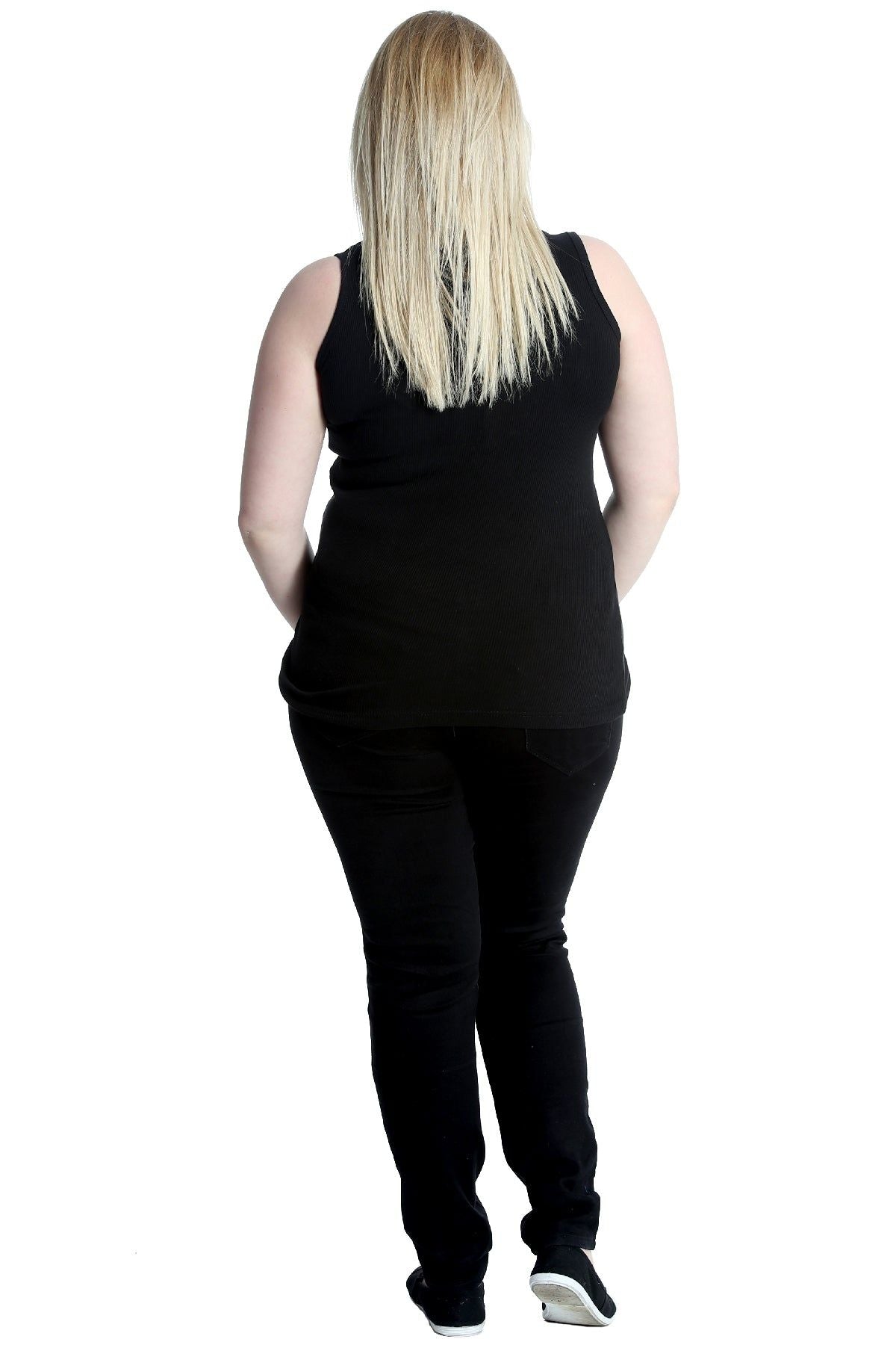 Plain Ribbed Neck Vest Top Tops WearAll