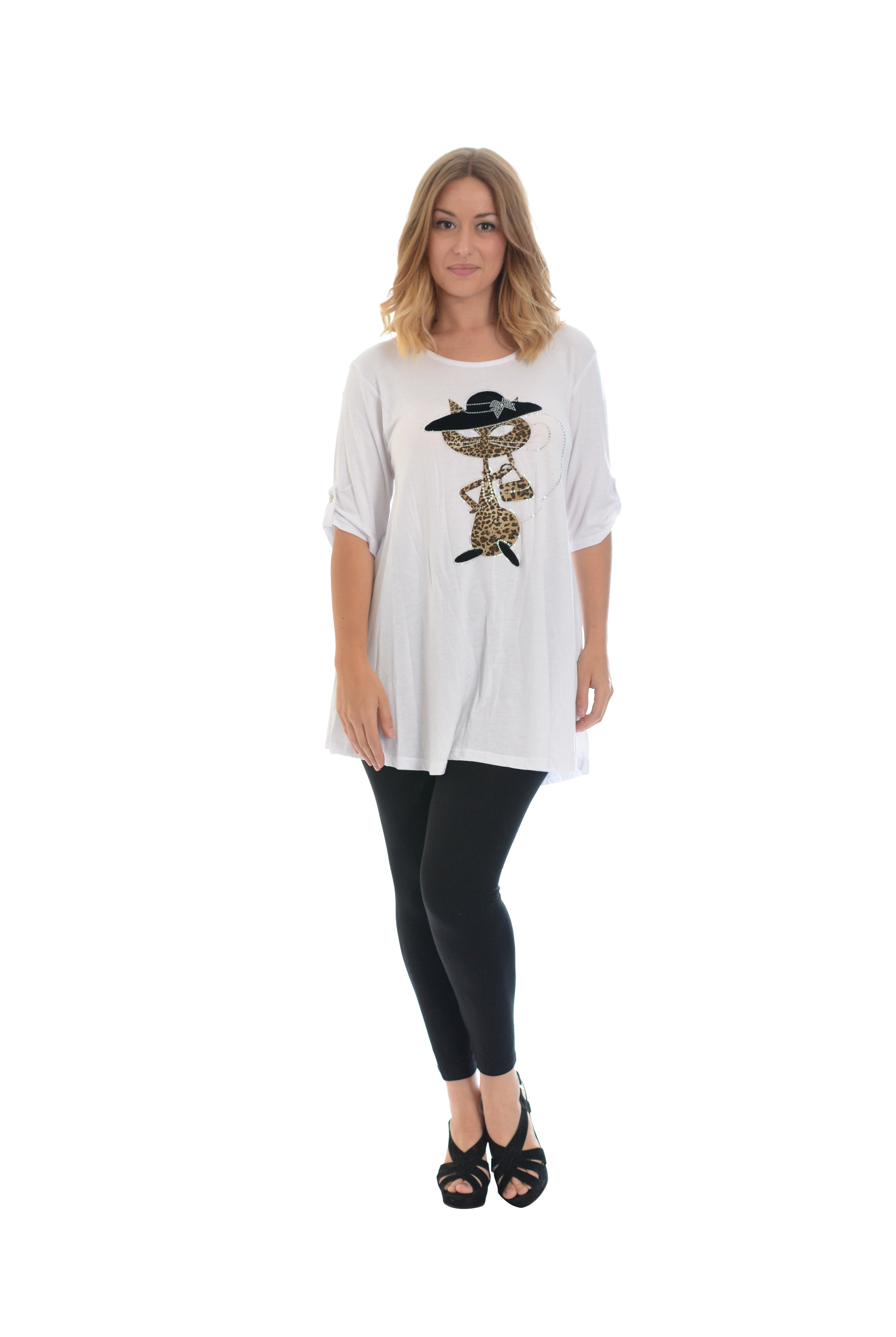 Cat Animal Print Short Sleeve Top Tops WearAll