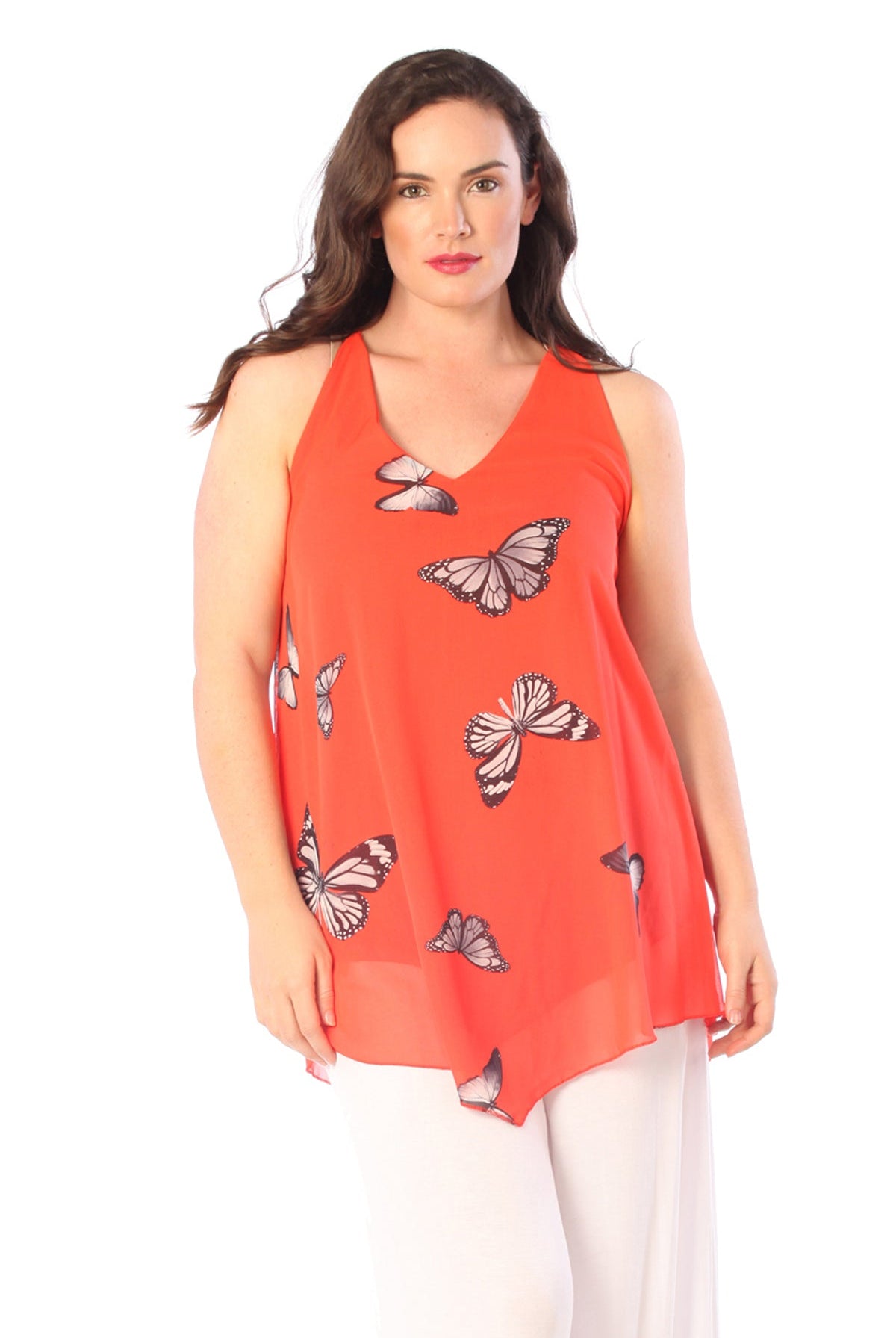 Chiffon Butterfly Print Lined Vest Top Tops WearAll