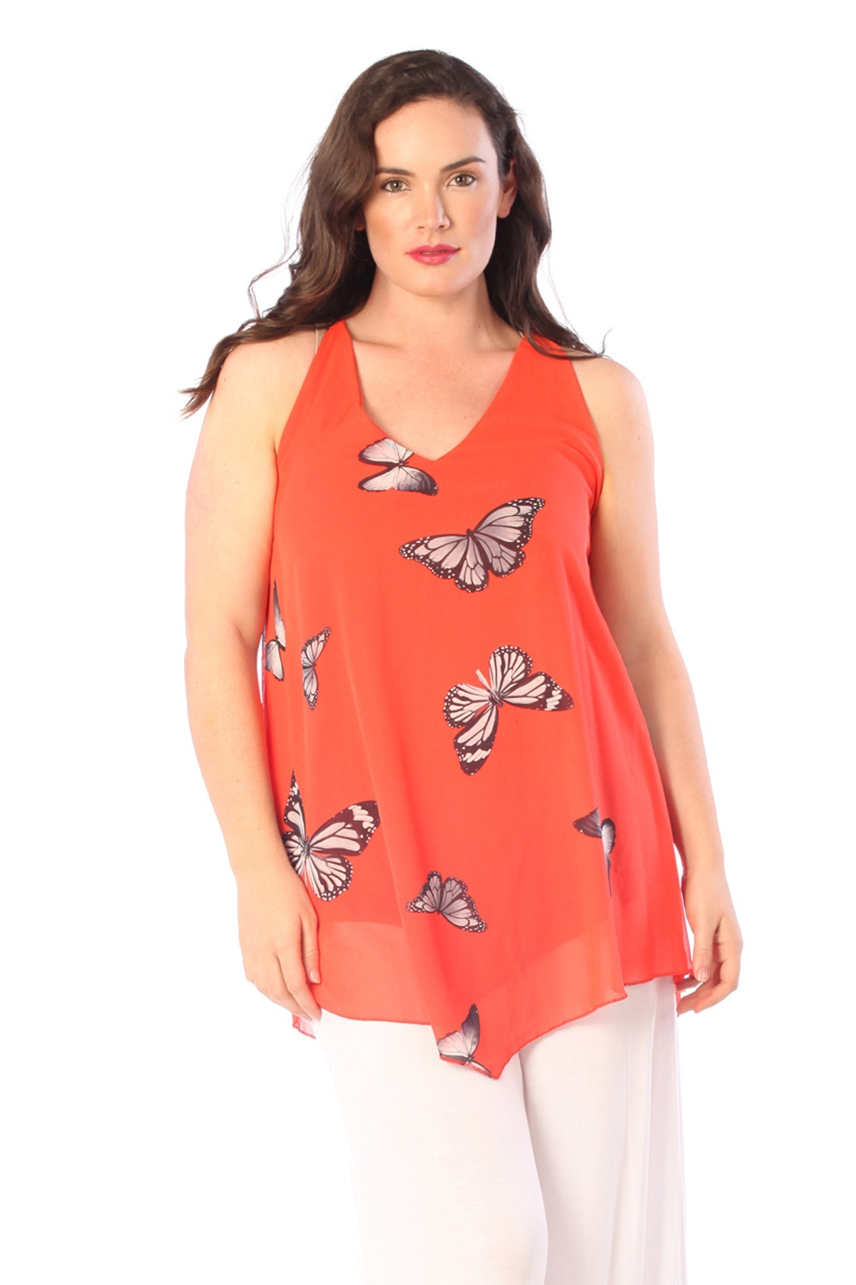 Chiffon Butterfly Print Lined Vest Top Tops WearAll