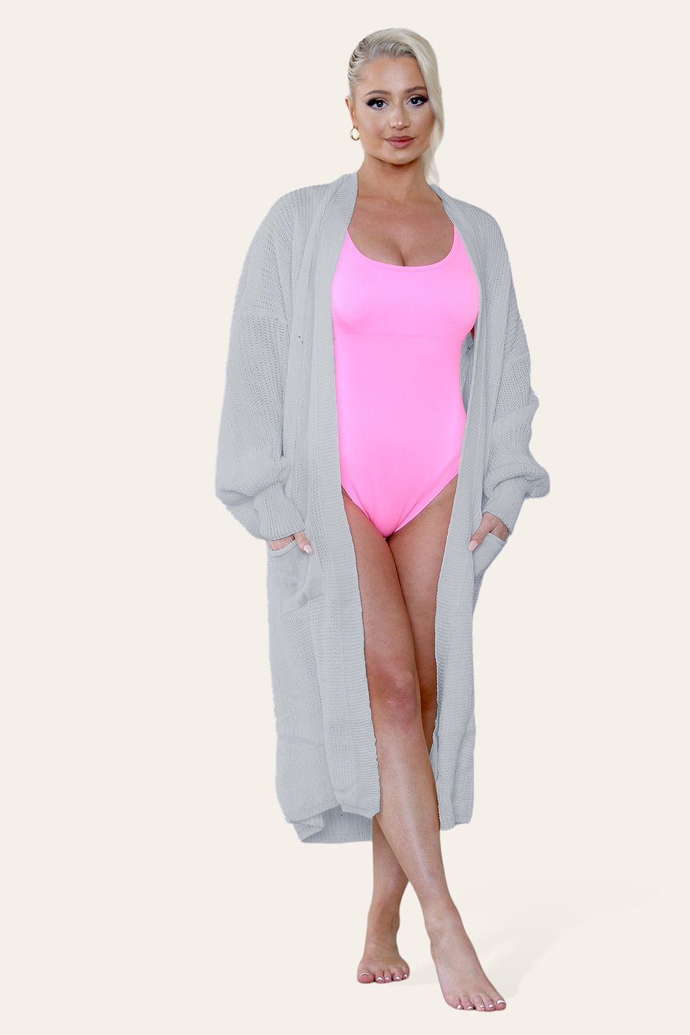 Ladies Balloon Sleeve Cardigan Cardigan WearAll Grey One Size UK Fit (8-16)