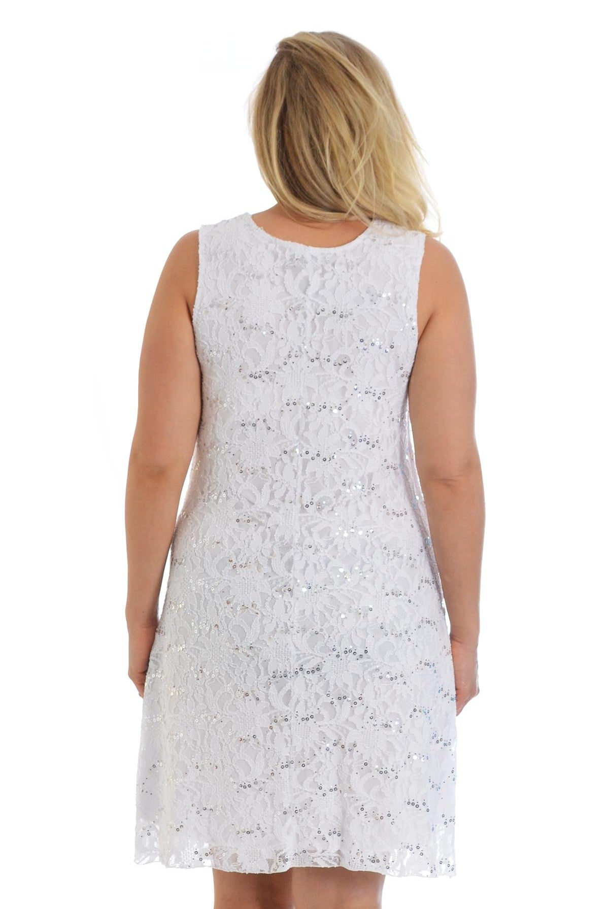 Floral Lace Sequin Ladies Sleeveless Party Dress Dress WearAll