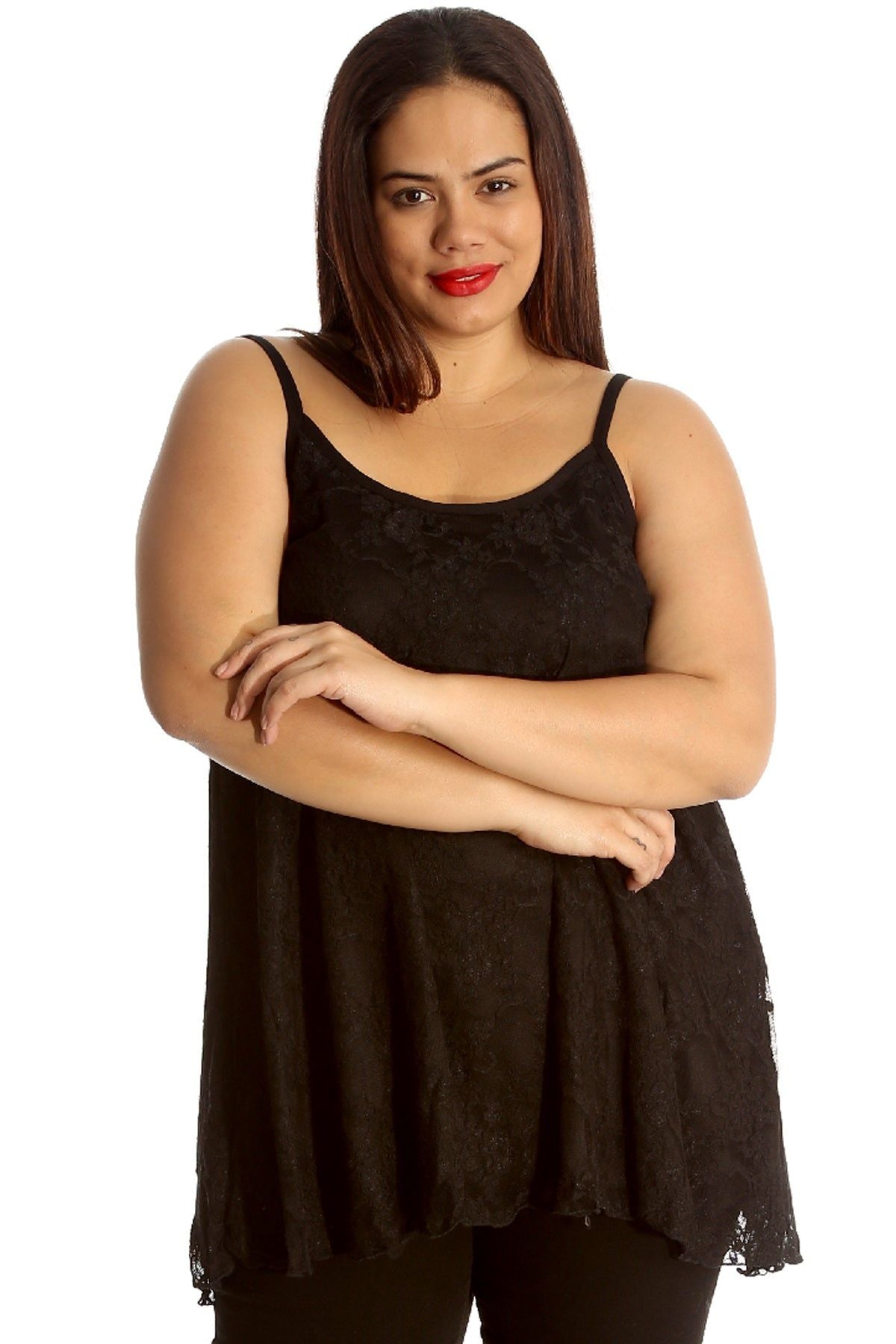 Plus Size Lace Chiffon Sheer Swing Vest Top WearAll